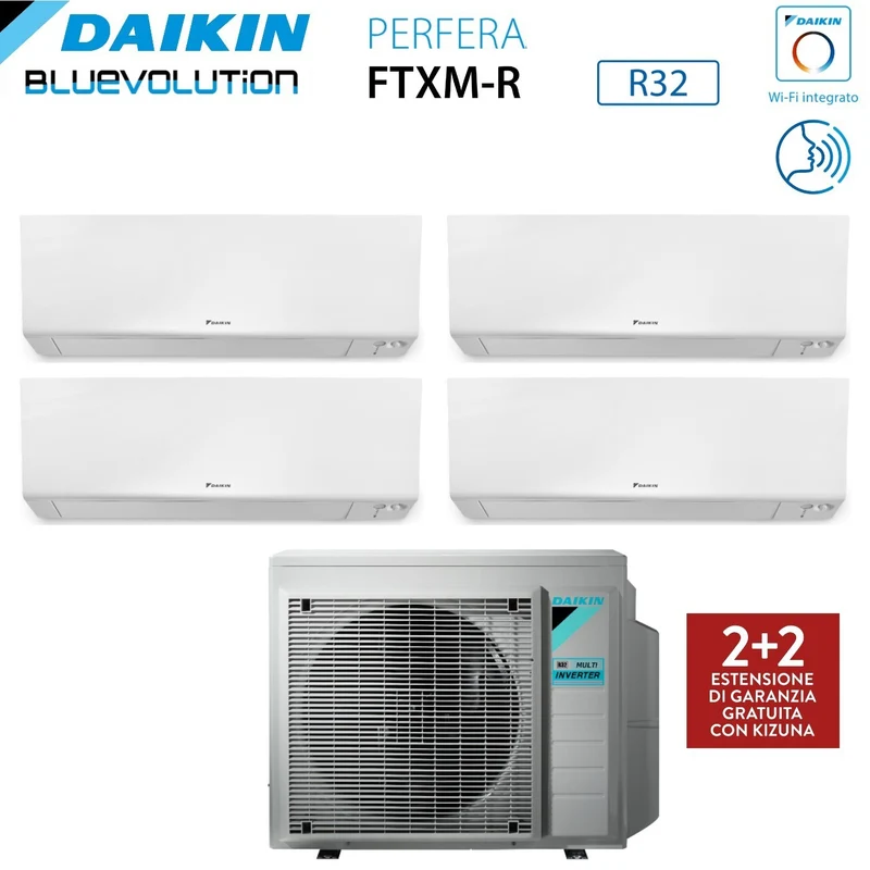 Climatiseur mural Daikin Bluevolution Quadri Split Inverter série FTXM/R PERFERA 9+9+9+12 avec 4MXM68N R-32, Wi-Fi intégré, 9000+9000+9000+12000 BTU/h, garantie italienne - Neuf