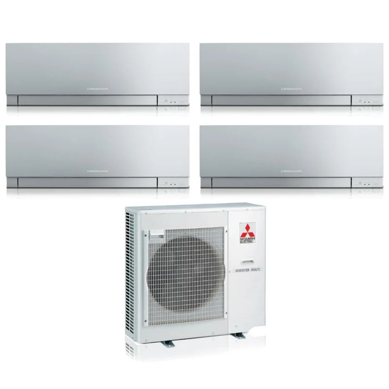 Climatiseur Mitsubishi Electric Quadri Split Inverter série KIRIGAMINE ZEN SILVER MSZ-EF 7+7+7+9 avec MXZ-4F72VF R-32 Wi-Fi intégré Couleur argent 7000+7000+7000+9000