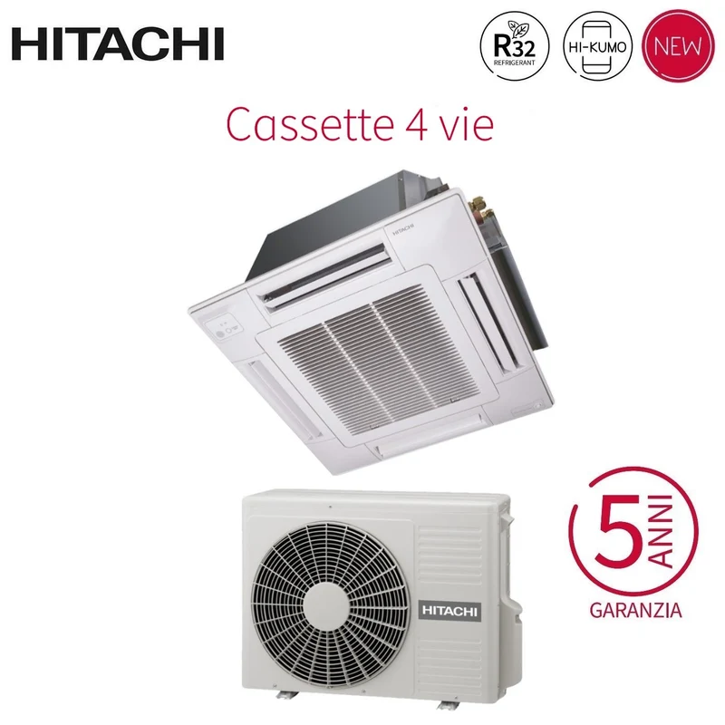 Climatiseur cassette Hitachi RAI-60RPE R-32 4 voies Inverter 21 000 BTU avec Wi-Fi et grille inclus (en option) - Neuf