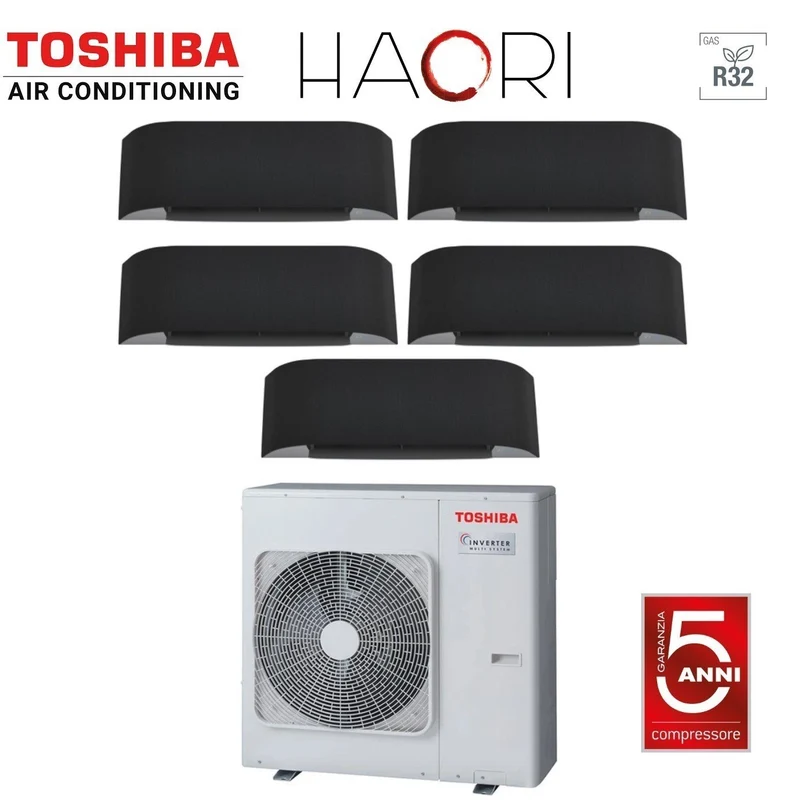 Climatiseur Toshiba Penta Split Inverter série HAORI 10+10+13+13+13 (9+9+12+12+12) RAS-5M34U2AVG-E R-32 Wi-Fi intégré 10000+10000+13000+13000+13000 (9000+9000+12000+12000+12000) Gris foncé