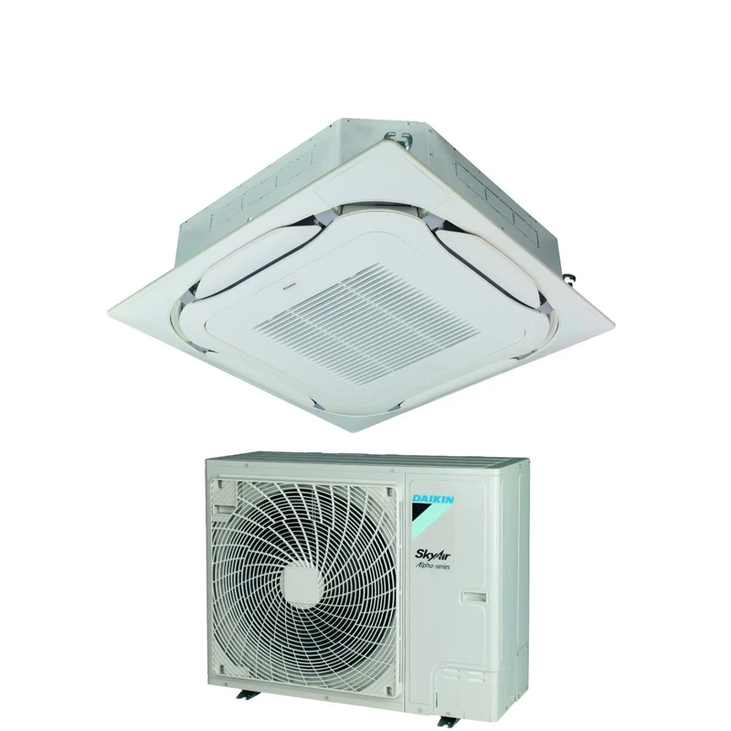 Climatiseur cassette Inverter Daikin Bluevolution SkyAir Alpha-Series 36 000 BTU FCAG100B + RZAG100NY1 triphasé R-32 avec Wi-Fi en option et grille standard