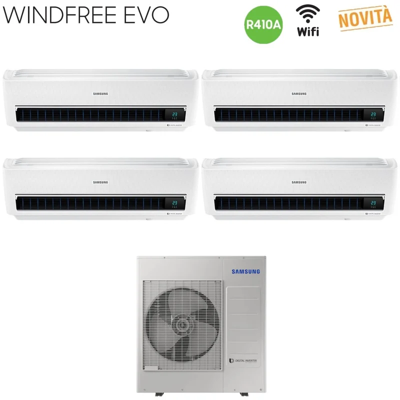 Climatiseur quadri-split inverter Samsung WINDFREE EVO série 12+12+12+12 avec AJ080MCJ4EH R-410 et Wi-Fi intégré 12000+12000+12000+12000+ - Nouveauté 2019