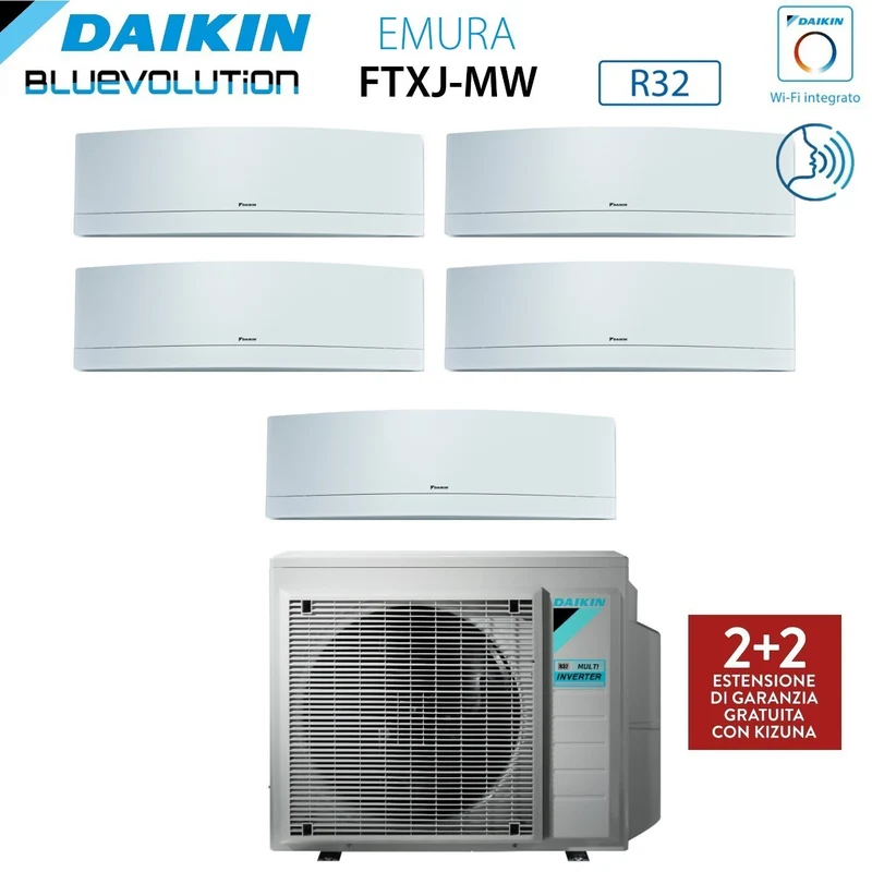 Climatiseur penta-split Daikin Bluevolution inverter série EMURA WHITE 7+7+9+9+12 avec 5MXM90N R-32 Wi-Fi intégré 7000+7000+9000+9000+12000 colore blanc - Garantie Italiana