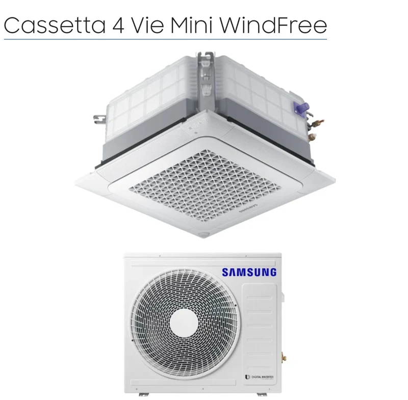 Climatiseur cassette mini Samsung 4 voies Windfree 24 000 BTU AC071RNNDKG R-32 Wi-Fi en option avec panneau inclus