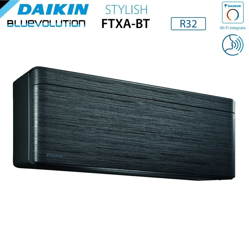 Climatiseur quadri-split inverter Daikin Bluevolution Quadri, élégant, en bois véritable noir, série 7+7+9+12 avec 4MXM68N R-32, Wi-Fi intégré, puissance 7000+7000+9000+12000 BTU, couleur bois noir - Garantie italienne