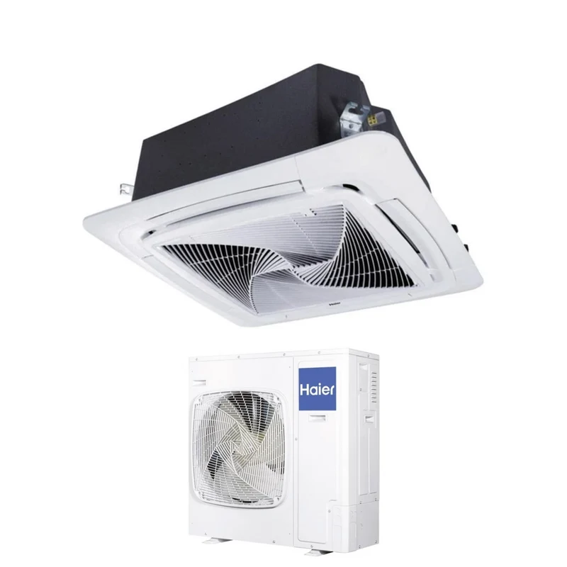 Climatiseur cassette Haier 90x90 rond, débit 36 000 BTU ABH105H1ERG triphasé R-32, Wi-Fi en option, sans panneau de commande filaire Haier YR-E16B.