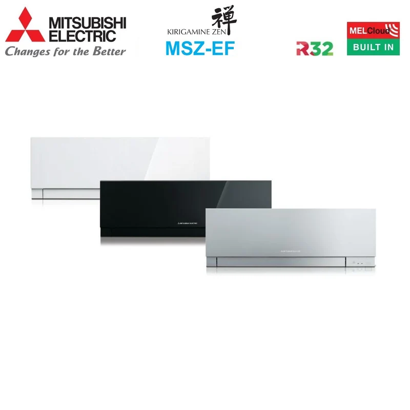 Climatiseur Mitsubishi Electric Quadri Split Inverter série KIRIGAMINE ZEN BLACK MSZ-EF 7+7+9+18 avec MXZ-4F72VF R-32 Wi-Fi intégré Couleur noire 7000+7000+9000+18000