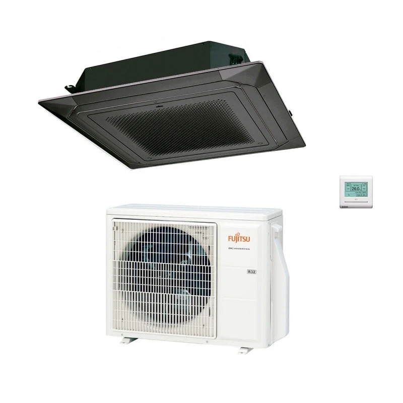 Climatiseur cassette 4 voies Fujitsu série ECO KR, flux circulaire, 54 000 BTU, R-32, code 3NGF88455, noir, AUXG54KRLB - NEUF