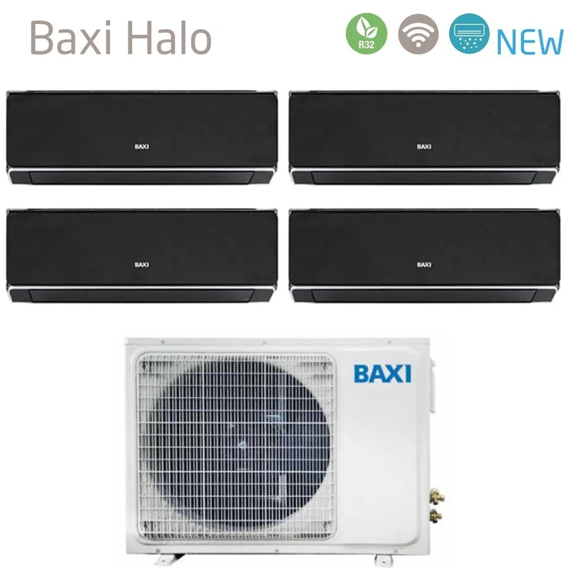 Climatiseur quadri-split Baxi inverter série HALO NERO 9+9+9+12 avec LSGT100-4M R-32 Wi-Fi intégré 9000+9000+9000+12000