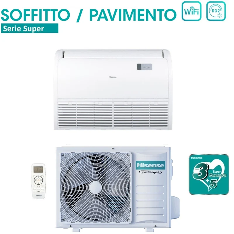 Climatiseur Hisense Inverter plafond/sol série SUPER 24 000 BTU AVT71UR4RB8 + AUW71U4RJ7 R-32 Wi-Fi en option Classe énergétique A++/A+ avec télécommande standard incluse