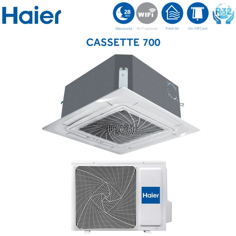 Climatiseur cassette Haier 700 18 000 BTU AB50S2SC1FA R-32 avec Wi-Fi en option et panneau de commande filaire Haier YR-E17A