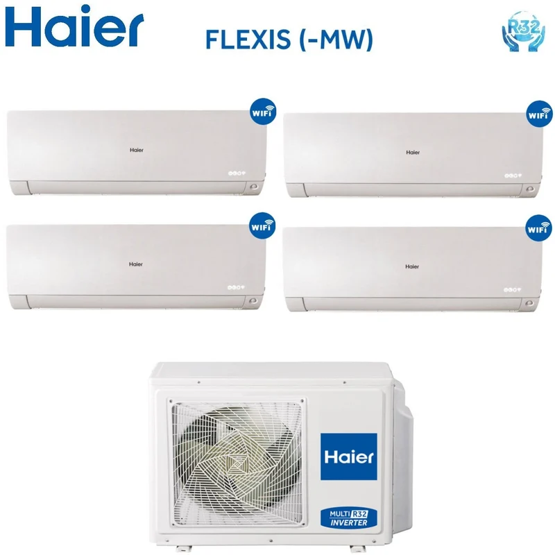 Climatiseur quadri-split HAIER FLEXIS série blanche 7000+7000+12000+18000 BTU avec Wi-Fi intégré 4U85S2SR2FA R-32 Wi-Fi 7+7+12+18 - Neuf