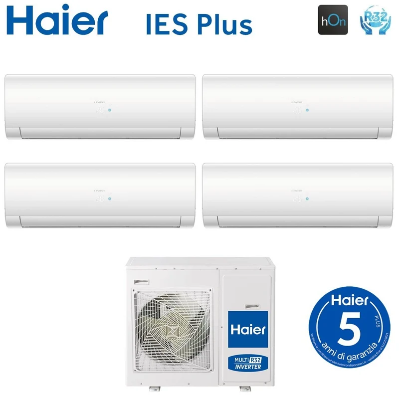 Climatiseur quadri-split inverter Haier série IES PLUS 7+7+12+15 avec 4U85S2SR3FA R-32 et Wi-Fi intégré 7000+7000+12000+15000 BTU - Neuf