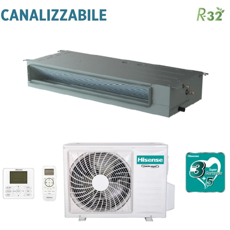 Climatiseur gainable Hisense Inverter 36 000 BTU AUD105UX4SHH3 + AUW105U4RA4 R-32 avec télécommande standard et filaire