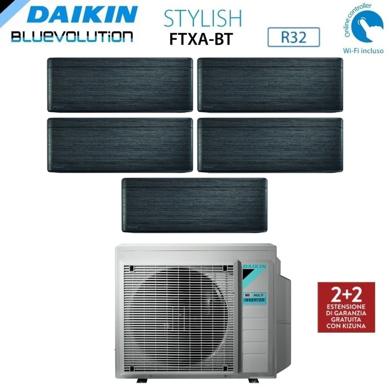 Climatiseur penta-split Daikin Bluevolution inverter série FTXA-BT STYLISH REAL BLACKWOOD 9+9+9+12+12 avec 5MXM90N R-32 Wi-Fi intégré 9000+9000+9000+12000+12000 Colore Legno noir - Garantie Italiana