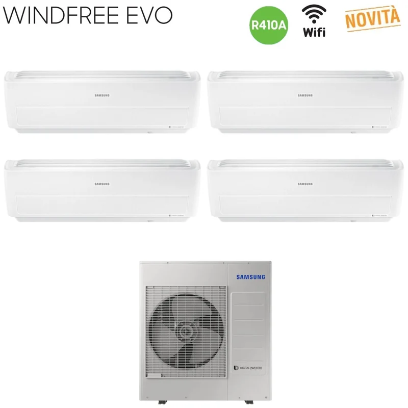 Climatiseur quadri-split inverter Samsung WINDFREE EVO série 7+7+9+9 avec AJ080MCJ4EH R-410, Wi-Fi intégré 7000+7000+9000+9000 - Nouveauté 2019