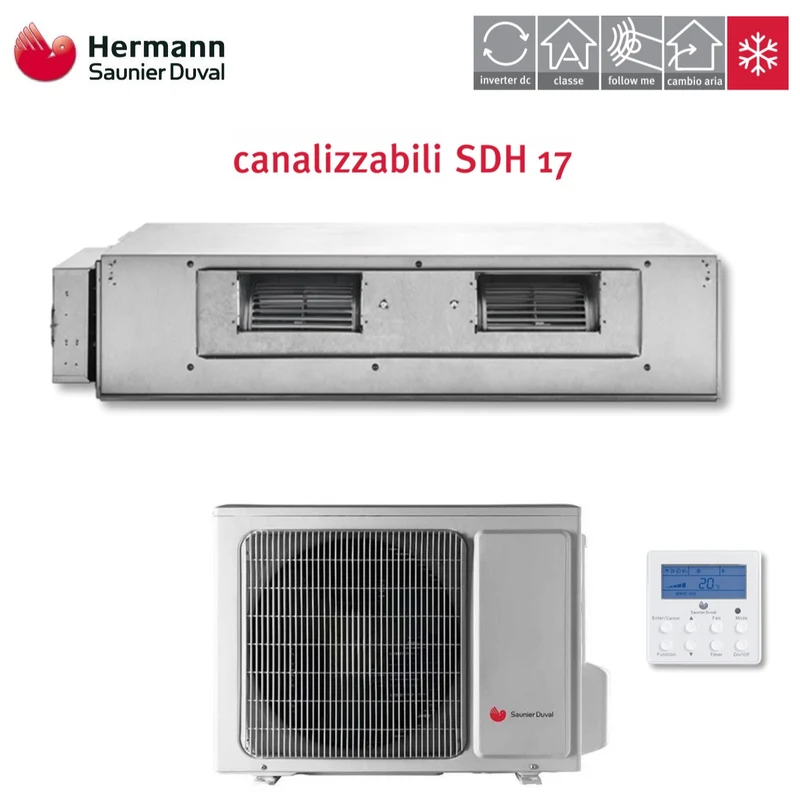 Climatiseur gainable à inverseur Hermann Saunier Duval 18 000 BTU SDH17-050 ND R-410 Classe A