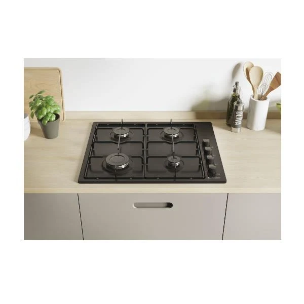 Plaque de cuisson Candy CHW6LBB à 4 brûleurs (L 59,5 x P 51 cm), panneau de commande latéral noir
