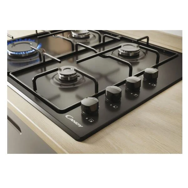 Plaque de cuisson Candy CHW6LBB à 4 brûleurs (L 59,5 x P 51 cm), panneau de commande latéral noir