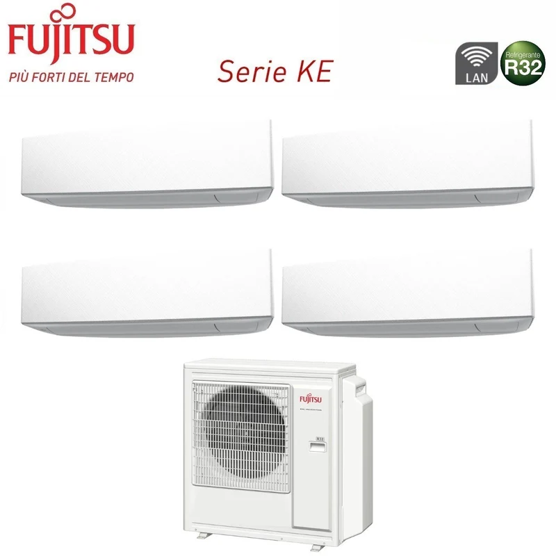 Climatiseur quadri-split inverter Fujitsu série KE WHITE 7+9+12+14 avec AOYG30KBTA4 R-32, Wi-Fi intégré, 7000+9000+12000+14000 BTU, couleur blanche