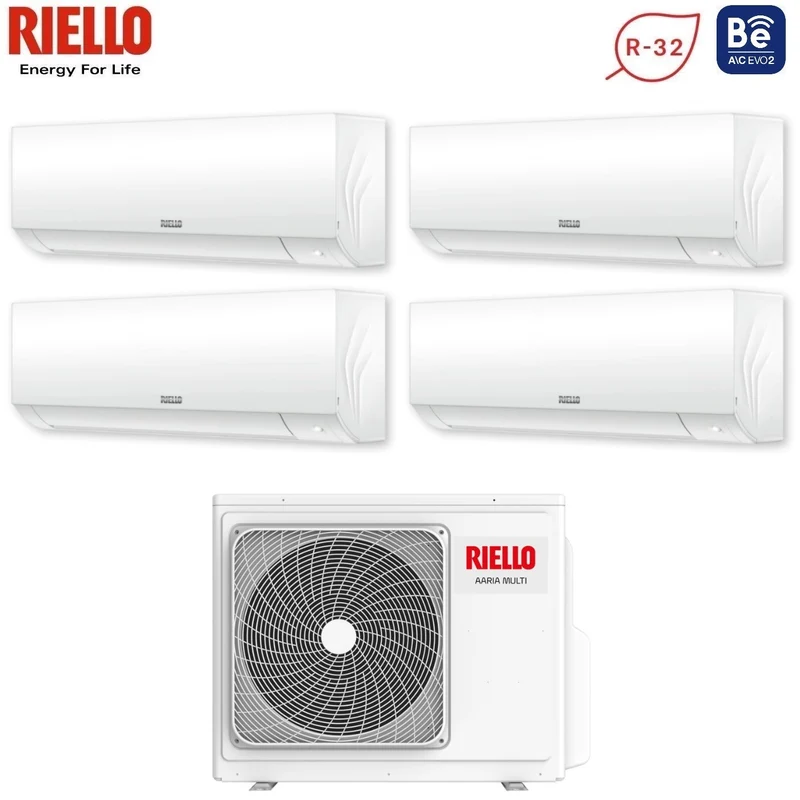 Climatiseur quadri-split inverter Riello AARIA PLUS série I 9+9+12+12 avec AARIA MULTI 485 PI R-32 Wi-Fi intégré 9000+9000+12000+12000
