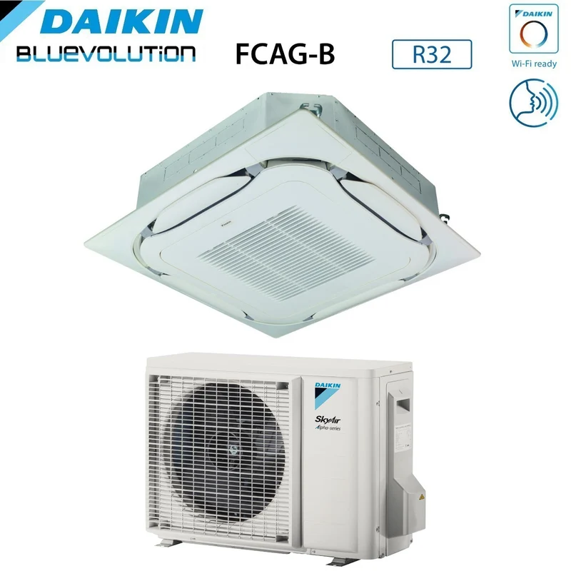 Climatiseur cassette Daikin Bluevolution Round Flow 18 000 BTU FCAG50B + RZAG50A R-32 Wi-Fi en option Grille standard incluse