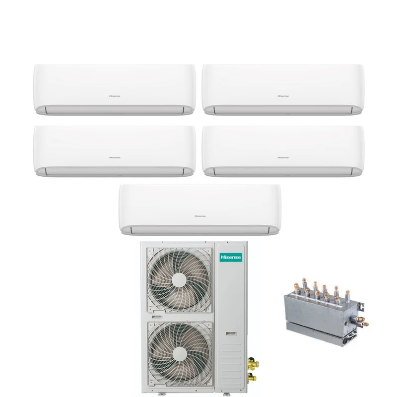 Climatiseur Hisense Hi-COMFORT série 9+9+9+9+12 Penta Split Inverter avec AMW123U4SE R-410 et Wi-Fi intégré, incluant un boîtier de raccordement 9000+9000+9000+9000+12000