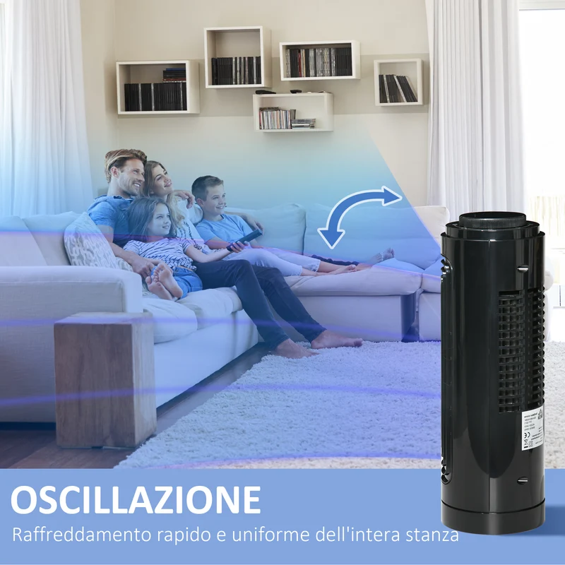Ventilateur à colonne oscillant Easycomfort à 3 vitesses, silencieux, en ABS et cuivre, Ø 11 x 32,5 cm, noir