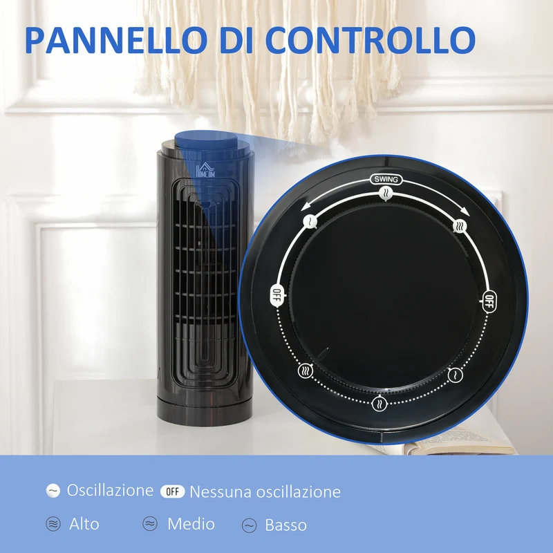 Ventilateur à colonne oscillant Easycomfort à 3 vitesses, silencieux, en ABS et cuivre, Ø 11 x 32,5 cm, noir
