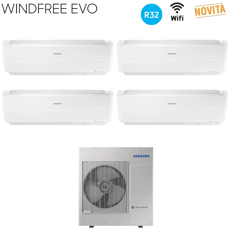 Climatiseur Samsung Quad Split Inverter WINDFREE EVO série 9+9+9+9 avec AJ080RCJ R-32 Wi-Fi intégré 9000+9000+9000+9000 - Nouveauté 2019