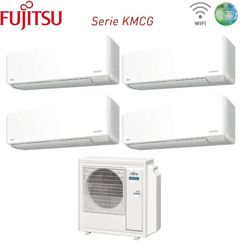 Climatiseur quadri-split inverter Fujitsu série KM AIRSTAGE 7+12+12+12 avec AOEG30KBTA4 R-32 Wi-Fi intégré 7000+12000+12000+12000