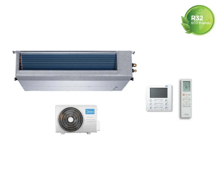 Climatiseur gainable Midea Inverter 30 000 BTU R-32 MTI-30HWFNX avec commande filaire et infrarouge, Wi-Fi en option.