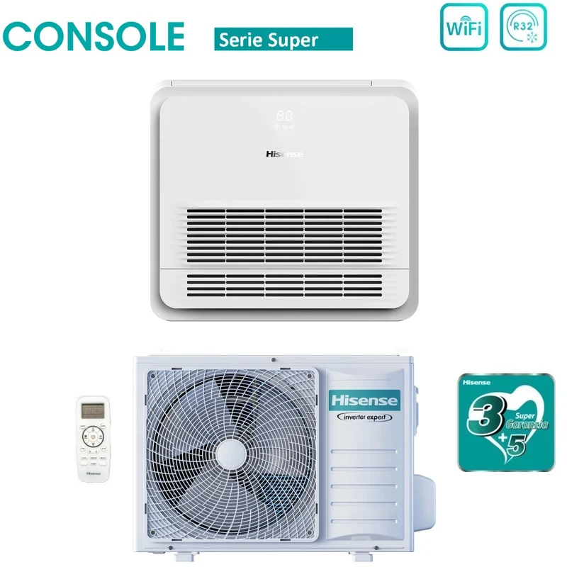 Climatiseur console Hisense Inverter série SUPER 18 000 BTU AKT52UR4RK8 + AUW52U4RS7 R-32 Wi-Fi en option Classe A++/A+ avec télécommande standard incluse