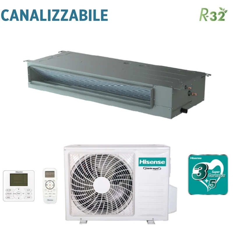 Climatiseur gainable Hisense Inverter 24 000 BTU AUD71UX4SLL3 + AUW71U4RF4 R-32 avec télécommande standard et filaire