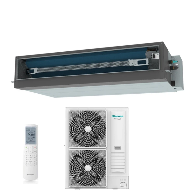 Climatiseur gainable Hisense Inverter série TURBO 48 000 BTU AUD140UX4REH8 + AUW140U6RN8 triphasé R-32 Wi-Fi en option avec télécommande de série