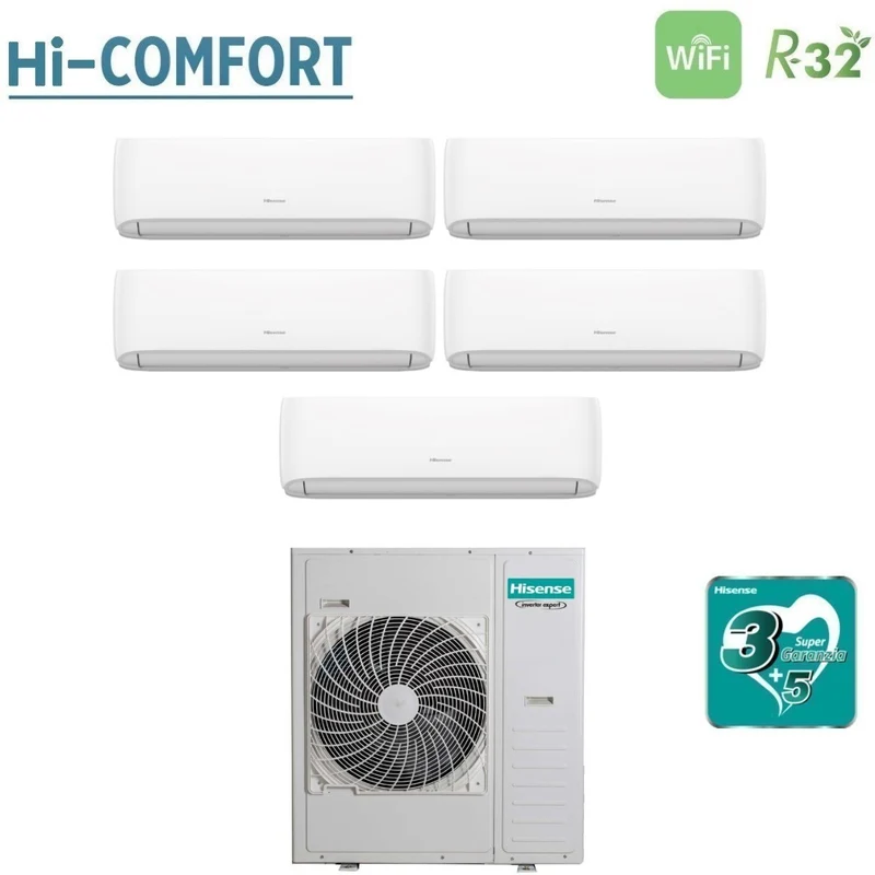Climatiseur penta-split Hisense Hi-Comfort 9+9+9+9+18 Penta avec Wi-Fi intégré 5AMW125U4RTA R-32