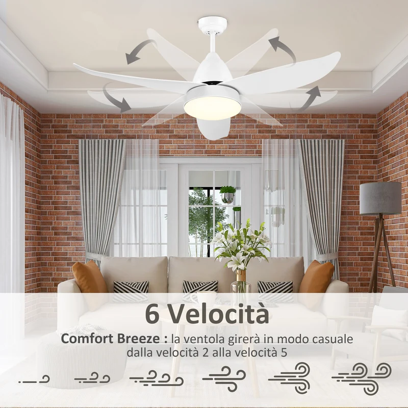 Easycomfort Ventilatore da Soffitto con Luce LED e Telecomando Incluso, 6 Velocità, ?122x45cm