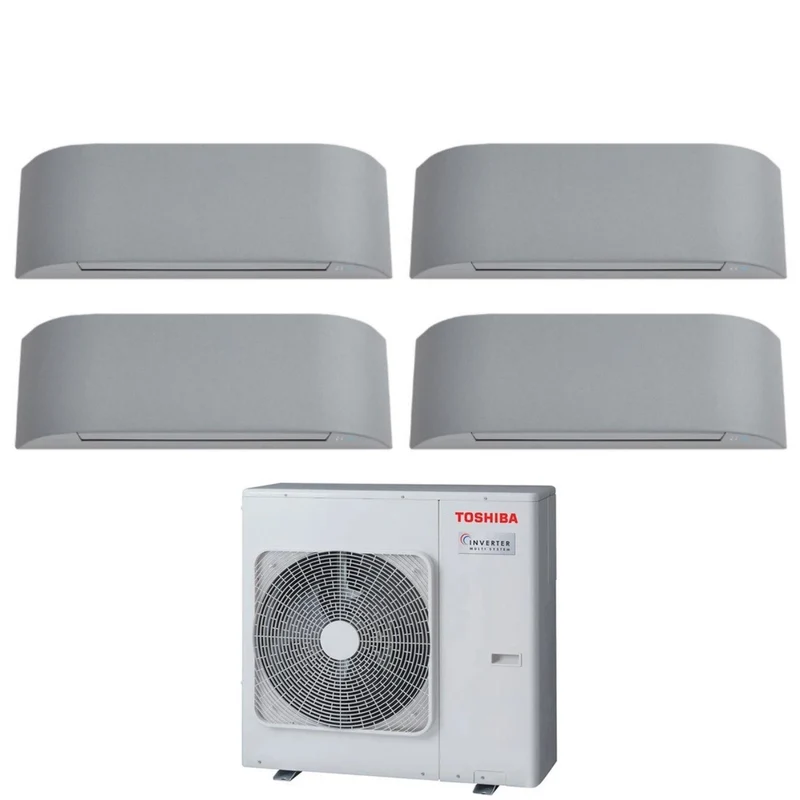 Climatiseur Toshiba HAORI Série 10+10+13+16 (9+9+12+15) Quad Split Inverter RAS-4M27U2AVG-E R-32 avec Wi-Fi intégré, puissance 10 000 + 10 000 + 13 000 + 16 000 BTU (9 000 + 9 000 + 12 000 + 15 000 BTU), gris clair