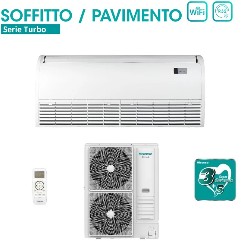 Climatiseur Hisense Inverter plafond/sol série TURBO 42 000 BTU AUV125UR4RC8 + AUW125U6RN8 R-32 Wi-Fi en option avec télécommande standard incluse