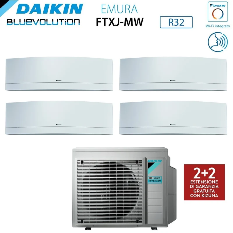 Climatiseur quadri-split inverter Daikin Bluevolution Quadri EMURA WHITE série 9+9+9+9 avec 4MXM68N R-32, Wi-Fi intégré, 9000+9000+9000+9000, couleur blanche - Garantie italienne