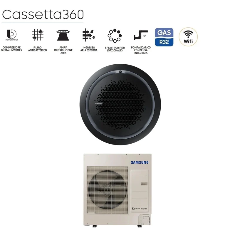 Climatiseur cassette Inverter Samsung 360° 42 000 BTU AC120RN4PKG/EU Monophasé R-32 Wi-Fi en option Panneaux disponibles