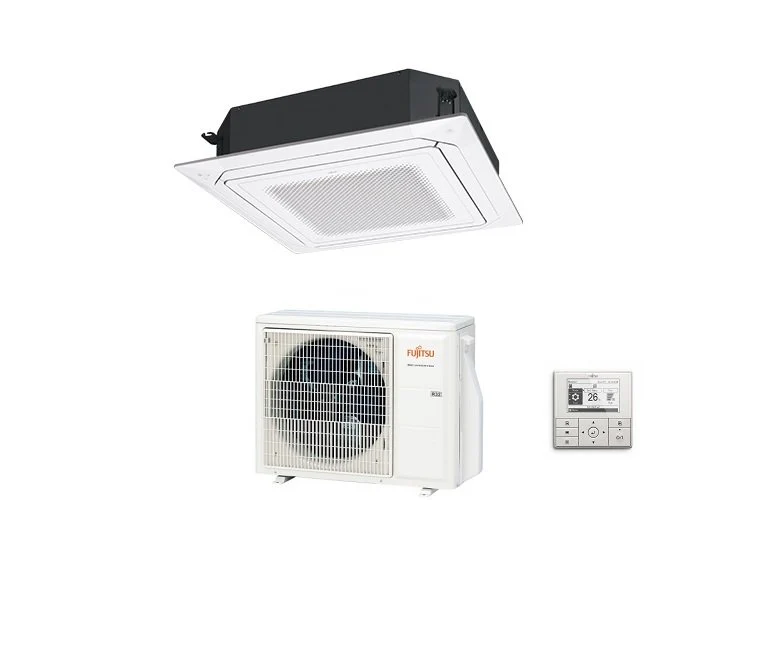 Climatiseur cassette 4 voies Fujitsu série KR, flux circulaire, 45 000 BTU, R-32, code 3NGF88390, blanc, AUXG45KRLB, triphasé - NEUF