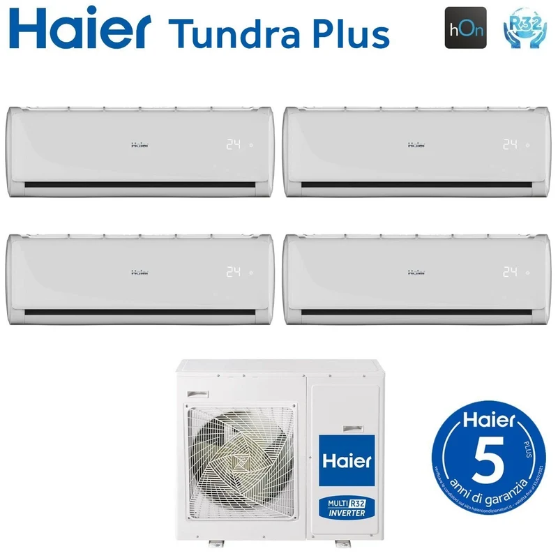 Climatiseur quadri-split inverter Haier série TUNDRA PLUS 9+9+12+12 avec 4U85S2SR3FA R-32 Wi-Fi intégré 9000+9000+12000+12000