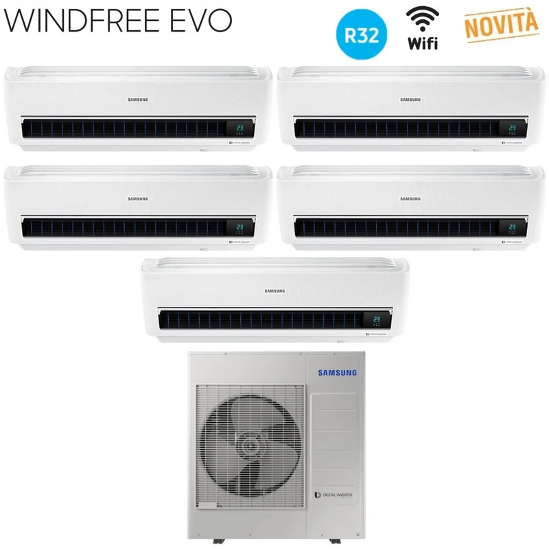 Climatiseur penta-split inverter Samsung WINDFREE EVO série 9+9+9+12+12 avec AJ100RCJ R-32 et Wi-Fi intégré 9000+9000+9000+12000+12000 - Nouveauté 2019