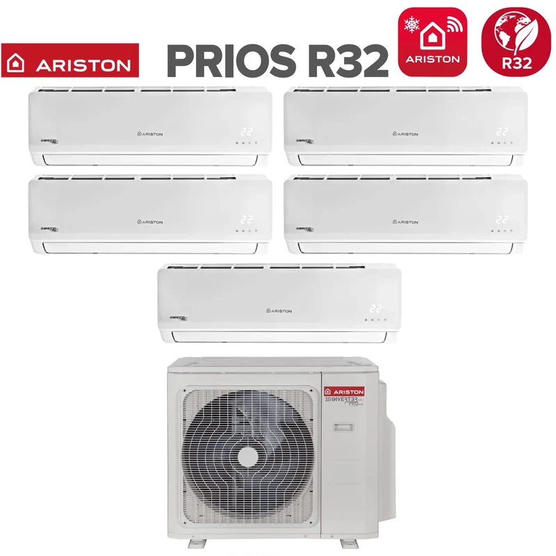 Climatiseur penta-split inverter Ariston série PRIOS 9+9+9+9+9 avec PENTA 121 XD0C-O R-32 Wi-Fi en option 9000+9000+9000+9000+9000