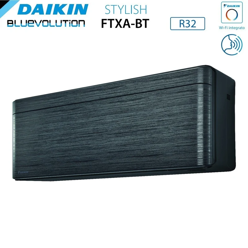 Climatiseur quadri-split inverter Daikin Bluevolution Quadri, élégant, coloris bois noir véritable, série 7+7+7+15, avec 4MXM68N R-32, Wi-Fi intégré, puissance 7000+7000+7000+15000 BTU/h, garantie italienne.