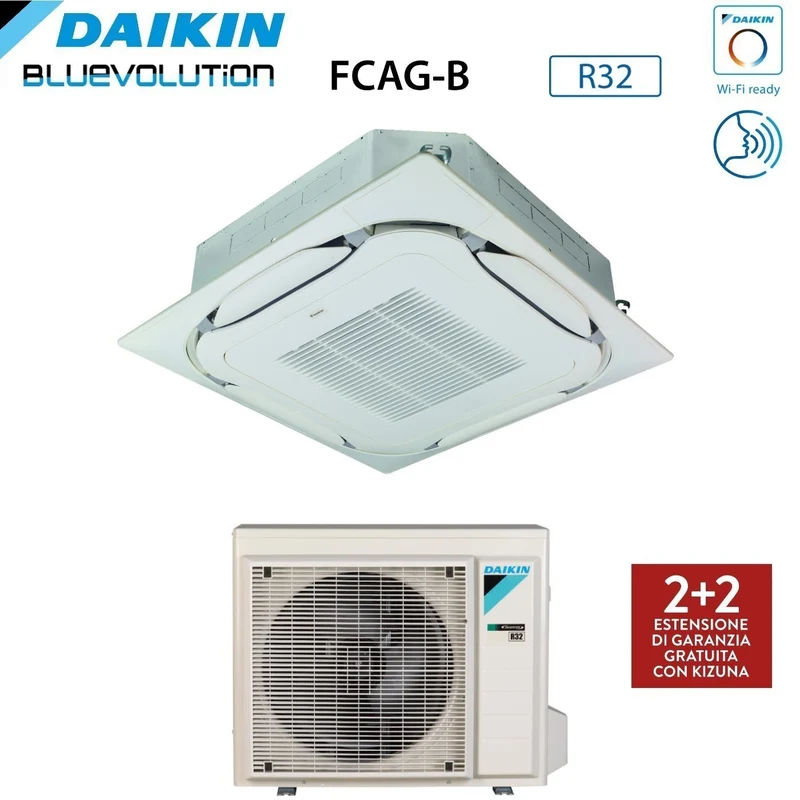 Climatiseur cassette Daikin Bluevolution Round Flow 12 000 BTU FCAG35B R-32 avec Wi-Fi en option et grille standard incluse - Garantie italienne