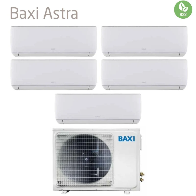 Climatiseur penta-split inverter Baxi série Astra 9+9+9+9+12 avec LSGT125-5M R-32 et Wi-Fi en option 9000+9000+9000+9000+12000 BTU - Neuf