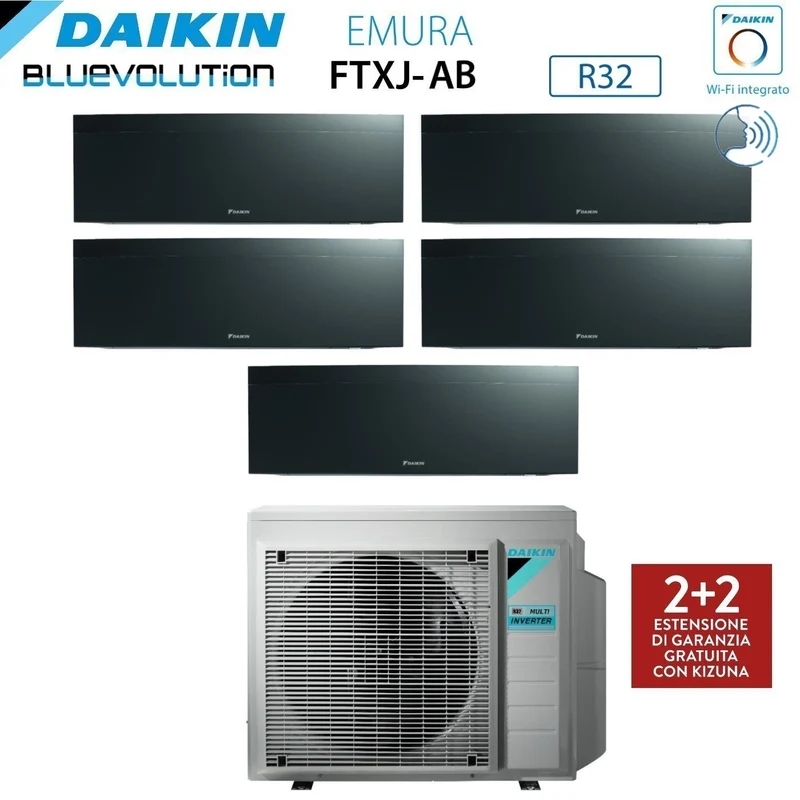 Climatiseur penta-split Daikin Bluevolution inverter série EMURA BLACK III 9+9+9+9+18 avec 5MXM90N R-32 Wi-Fi intégré 9000+9000+9000+9000+18000 Colore noir - Garantie Italiana