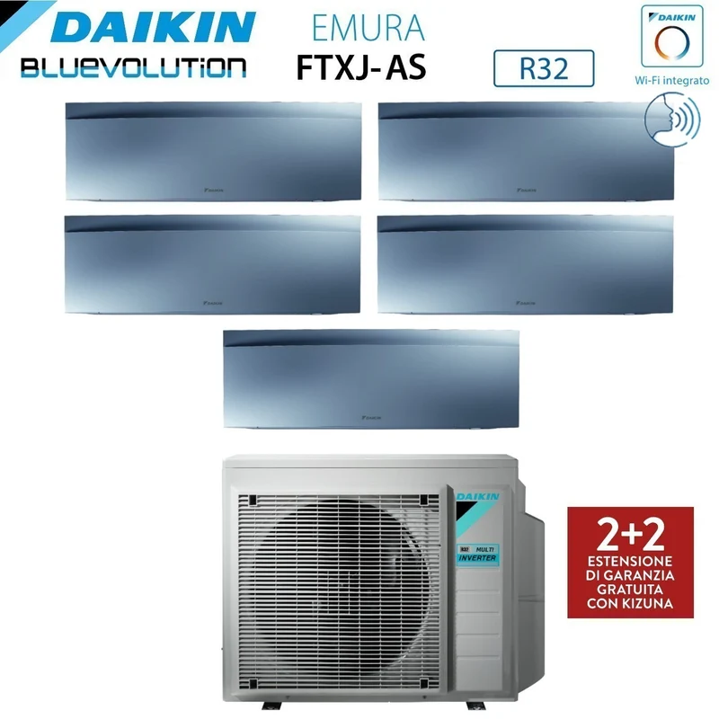 Climatiseur penta-split Daikin Bluevolution inverter série EMURA SILVER III 9+9+9+9+9 avec 5MXM90N R-32 Wi-Fi intégré 9000+9000+9000+9000+9000 Colore Argento - Garantie Italiana